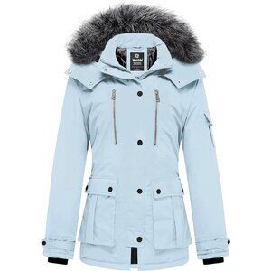 Women's Ice Blue Winter Coat Warm Puffer Jacket With Removable Hood